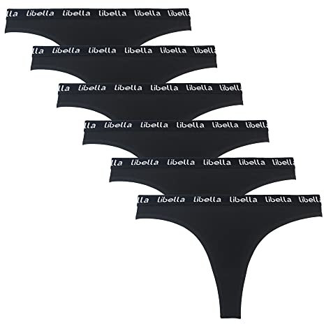 Libella Baumwolle Tanga Damen,6er Pack Damen String Tanga Damen Set, Sexy Dessous Schwarz Damen Thongs 3207BL M