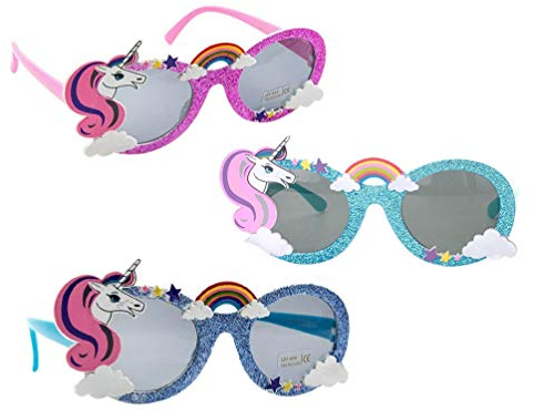 TOYANDONA 3 Stück Einhorn Sonnenbrille Einhorn Party Neuheit Sonnenbrille mit Glitzer Rahmen Lustige Kostüm Brille Einhorn Geburtstagsfeier Gunst für Kinder