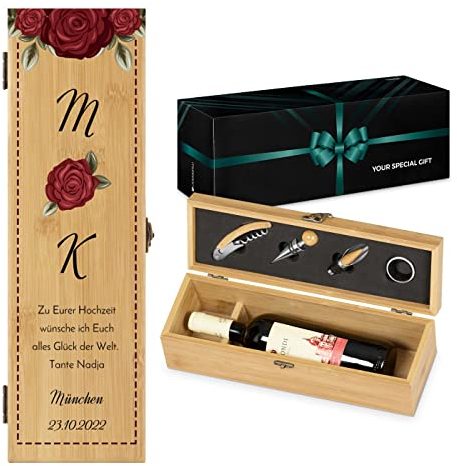 Maverton Boîte à vin avec le kit du sommelier, Cadeau d'accessoires pour le vin, Set sommelier personnalisé, Cadeau pour couple et pour époux - couple
