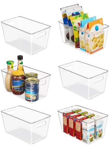 Vtopmart 6 Pack Clear Storage Bins, Pantry Cabinet Organizer Bins with Handle for Pantry Organizer and Storage, Plastic Bins for Fridge, Cabinet, Kitchen, Countertops, Cupboard, Freezer, Medium