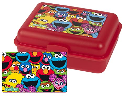 United Labels Sesamstraße Brotdose mit Trennwand 17,5x12,8x6,9 cm, Rot, Lunchbox Alle Freunde, Brotbox spülmaschinenfest