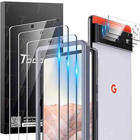 TOCOL 6 Pack Compatible with Google Pixel 6 6.4 inch, 3 Pack Tempered Glass Screen Protector and 3 Pack Camera Lens Protector, [9H Hardness] [HD Clear] [Bubble Free] Touch Sensitive Easy Install