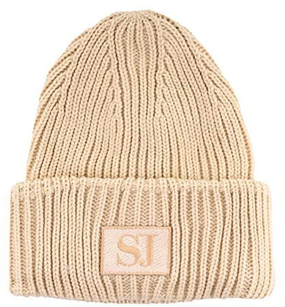 Sean John Monogram Patch Knit Mütze Strickmütze Wintermütze beige