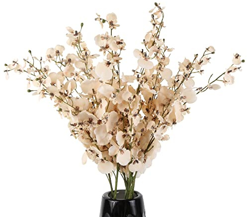 Orchids Artificial Flowers,10 PCS (Each 37'')Fake Orchid Artificial Orchids Long Stem Artificial Flowers Fake Silk Flowers for Indoor Outdoor Wedding Home Office Decoration(Champagne)