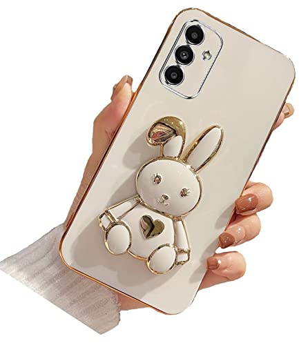 Tivenfezk pour Samsung Galaxy A03S Lapin Invisible Béquille Coque,Ultra Mince Placage Cœur Bunny Pliant Supporter Antichocs Silicone Flexible Coque Housse Étui de Potection