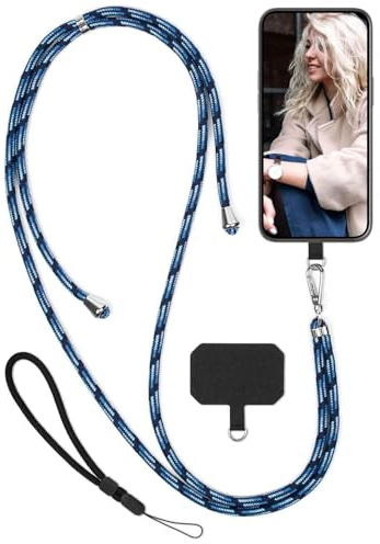 moex Unleash para Xiaomi Redmi Note 9 – Cadena para teléfono móvil con mosquetón, correa para el cuello – Collar para smartphone con almohadilla para fundas – Cadena para colgar en azul