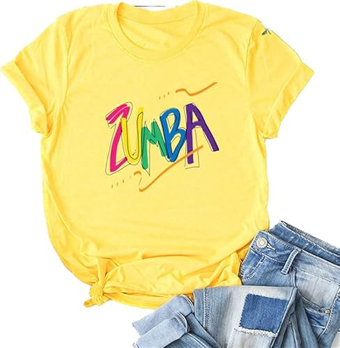 Camiseta de Zumba para Mujer Mangas Cortas Estampadas Top Casual para Las Clases de Zumba 2023 Entrenamiento físico de Baile