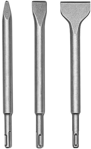 Nucraft SDS Plus - Juego de cinceles de 3 piezas, herramienta de taladro de acero, 1 ancho, 1 plano, 1 de punta, juego de cinceles de raspado de pala para azulejos, mampostería