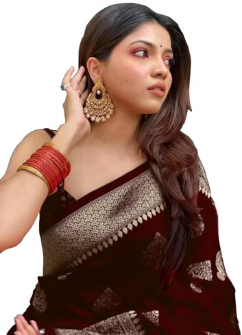 Sugathari Dam Banarasi Saree Pure Kanjivaram silke sari mjuka nya damer 2023 designkläder Pattu Sarees senaste bomullsfest sari kollektioner med blusstycke för bröllop sadi (PARI 122 MAROON), Rödbrun,