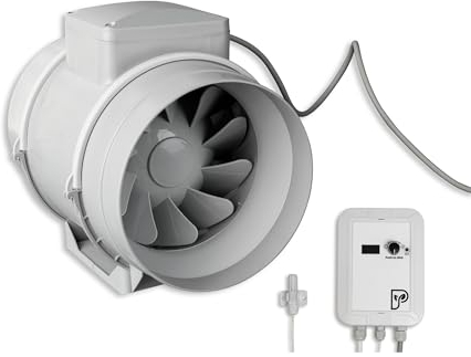 Plantalytix Air Vents Rohrventilator EC 150 mm, Abluftventilator, leise, stufenlos regelbar, automatische Steuerung für Gewächshäuser