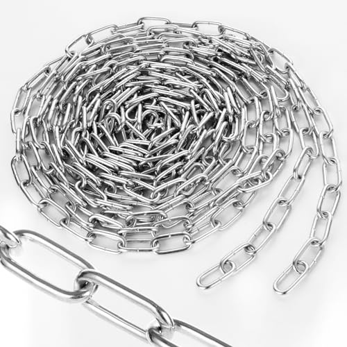 CYEAH 1/8 Stainless Steel Link Chain, Galvanized Metal, 32.8 Ft Small Strong Utility Decorative Chain for Camping, Pet Dog, Hanging Bird Feeder, Planters, Signs
