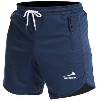 Herren Sportshorts, Laufenshort, Fitness-Training, Gymnastikshorts mit Reißverschlusstaschen Navy blau/mit Handtuchschlaufe S