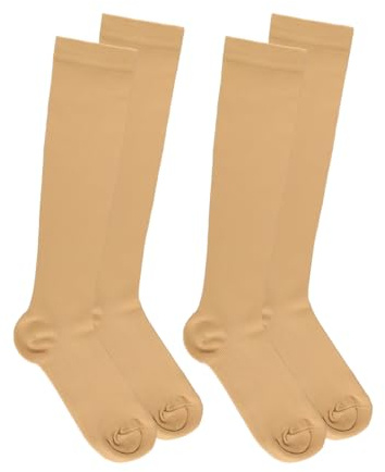 GroveEss 2 Pairs Compression Socks,Medical Knee High Socks for Women Men,Surgical Compression Stockings for Sport Athletic Edema Diabetic Ankles Varicose Veins Travel Pregnancy Nursing(Skin)