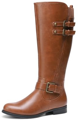 DREAM PAIRS Stivali da donna al ginocchio, comodi, tacco a blocco, punta appuntita, cerniera laterale, in pelle scamosciata, stivali da equitazione slouch, Cammello, 39.5 EU