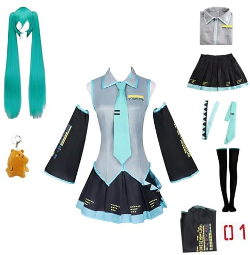 WODEJIAOBAO Role Playing Costumes, Anime H'atsune M'iku Sets, Adult Costumes, Props, Halloween Carnival Party Costumes, Suitable for Stage Play, Role-Playing Enthusiasts, Comic Book Expos (Green,S)