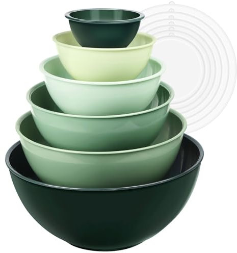 Greentainer Salatschüssel Set mit Deckel, 12-teiliges Rührschüssel aus Kunststoff, Stapelbare mixing bowls with lids für Küche,Große Schüsselset,Servierschalen ideal zum Mischen und Servieren