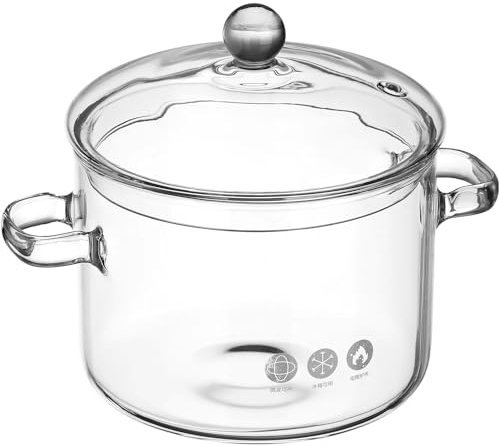 UCK-KIT Olla de Fuego Lento de Vidrio Transparente con Tapa, Olla de Cocción de Borosilicato Resistente al Calor para Pasta, Sopa, Comida para Bebés, Leche,1.8L