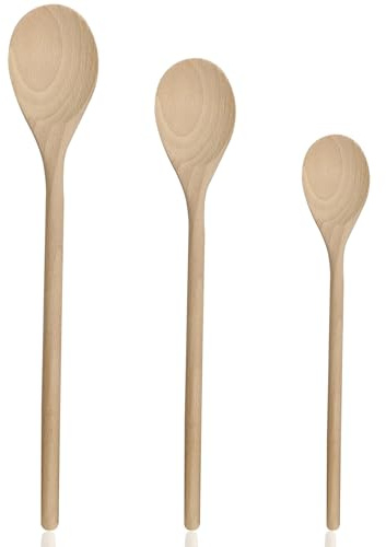 Mestoli Cucina Legno, 3pcs Cucchiaino Legno Lungo Paletta Cucina Legno Cucchiaio Legno Cucina Mestolo Cucina per Cottura, Mescolare (20.5cm, 25.5cm, 30.5cm)