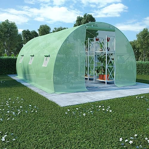 puraday Invernadero en el jardín, verde, 13,5 m², 4,5 x 3 x 2 m, protección contra heladas, plantas, protección de invierno, casa de verduras, invernadero, invernadero, tomates, con 6 ventanas