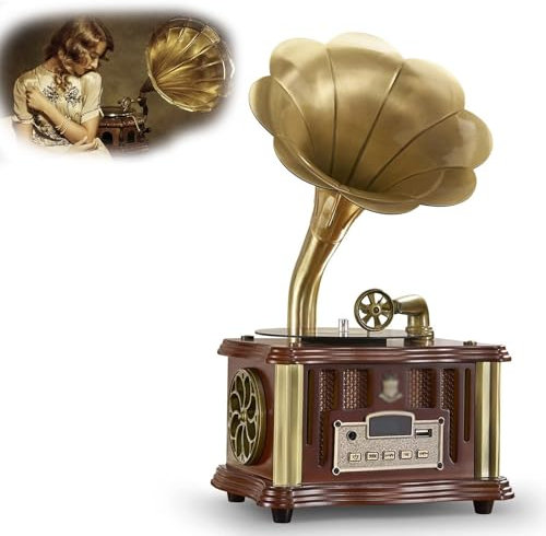 Vintage Gramophone Record Player Bluetooth Speaker USB Charging FM Support Home Decor