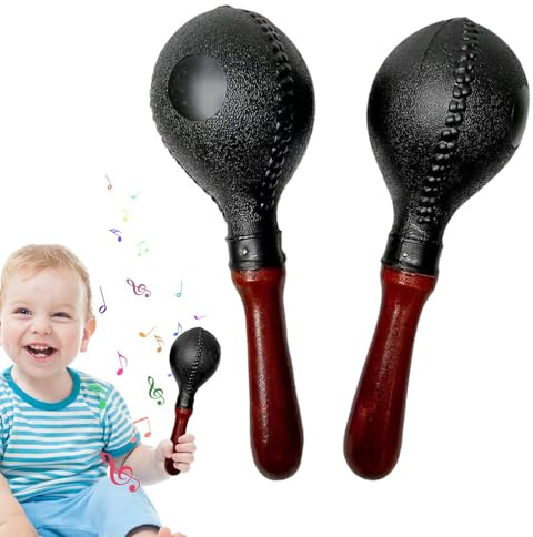 Shakers musikinstrument, maracas för,2 x Rumba-shakers med trähandtag - sandbollar med skallror i klarhet, sandhammare musikalisk leksak för och vuxna