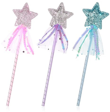 Giantree Stern Zauberstab, 3Stück Feenstab für Kinder, Prinzessin Zauberstab Glitzer Prinzessin Stern Zauberstäbe für Geburtstag Hochzeit Party Cosplay Geschenke Rollenspiel Spielzeug (rosa+blau+lila)