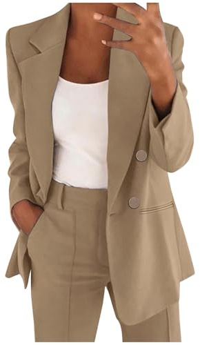 Veste Femme Chic et Elegant, Blazer Femmes à Manches Longues Veste Femme mi Saison Grande Taille Couleur Unie Bureau d'affaires avec Boutons Revers Manteau Cardigan Blouson Jacket Costume de Travail