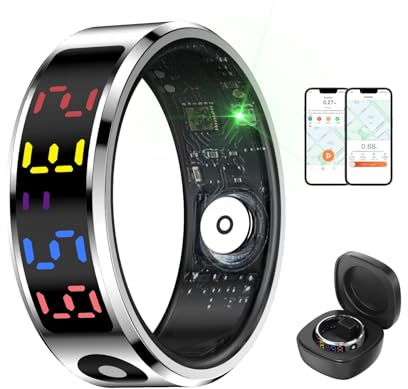Smart Ring Health Tracker, Touch Control Fitness Ring with Color Display Screen, IP68 Stainless Steel Smart Health Ring for Activity Sleep Monitoring, Phone APP Support (#8) (#9) (#10)