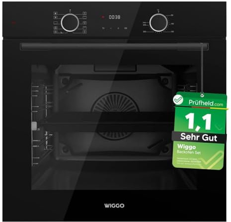 [ Test SEHR GUT, Note 1.1 *] WIGGO Backofen Set Grau 60cm 73L mit Teleskopschienen & Airfry, Dampfreinigung, 10 Funktionen, Soft-Close, Einbaugerät Einbaubackofen [5 Jahre Garantie, Klasse A]