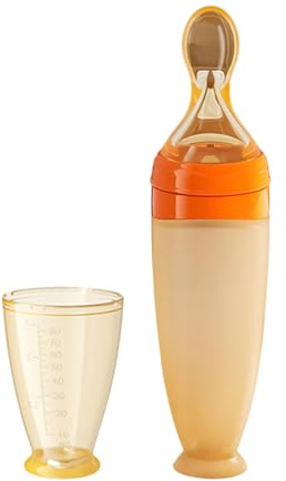 CGACCSD babysked, sugkopp med värmebeständig klämdispenser, silikonsked för barnmat med dispenser – för spannmålsgröt, fruktpuré och vatten