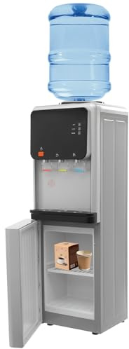 TONFEION Distributore di acqua elettrico da terra, 10 – 95 ℃ a freddo e caldo, doppia funzione, con armadietto, carico superiore, compatibile con secchio d'acqua da 19 l