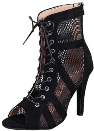 Sandales sexy à talons hauts pour femme - Bottines noires en maille - Chaussures de danse pour classe de danse latine standard pole dance - Mode d'été - Soirée élégante, noir b, 36 EU