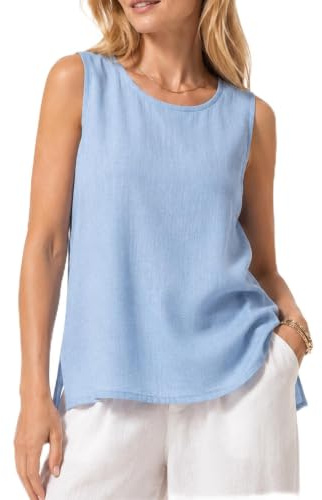 Cotton Linen Vest Tank Tops for Women Summer Casual Comfy Linen Shirts Loose Sleeveless Crew Neck Vests Gauze Lightweight Breathable Solid Color T-Shirts