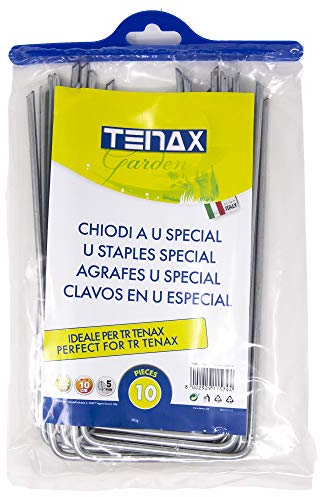 TENAX Clavos Metálicos en U Special, de Acero, Longitud 22 cm, Ancho 10 cm, 10 Unidades, para la Fijación al Suelo de Malla Protectora del Césped TR