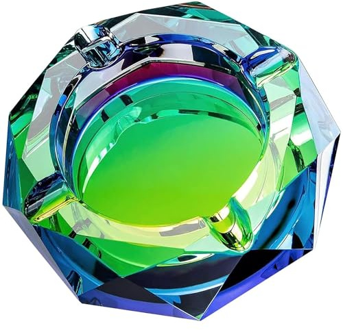Ash Tray, Sturdy Cigar Ashtray, Green Glass Ashtray for Weed, Desktop Modern Ash Tray for Weed, Crystal Cool Ashtrays, Easy Clean Ashtrays for Cigarettes for Home Office Indoor Outdoor Ashtray Gift