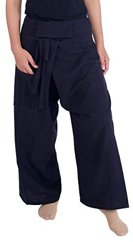 Lannaclothesdesign Women's Lounge Plain Cotton Pants Thai Fisherman Yoga Trousers (L, Black)