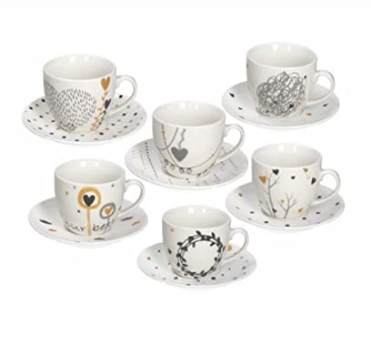 Tognana Confezione 6 Tazze da tè con Piatto, Porcellana