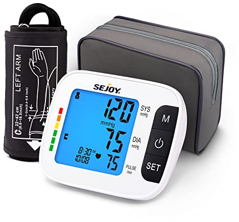 Blood Pressure Machine Automatic Upper Arm Blood Pressure Monitors for Home Use Adjustable Digital BP Cuff Monitor Large Backlit Display 120 Sets Memory, Includes Batteries and Carrying Bag