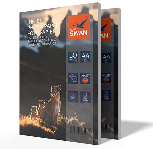 BLUE SWAN A4 Fotopapier 200 g/m² 100 Blatt – Beidseitig hochglänzend, wasserabweisend, schnelltrocknend & kratzfest – Für Fotos, Flyer, Broschüren, Präsentationen – kompatibel mit Tintenstrahldruckern
