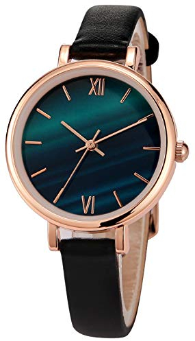 NUOVO Montres Femmes Noir Bracelet Cuir Montre-Bracelet de Mode en Or Rose