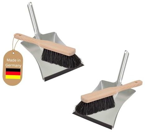 Novaliv 2X Kehrblech Set Kehrblechgarnitur Handfeger ROSSHAAR und Kehrblech mit Gummilippe Silber verzinkt Kehrblechbesen zum Aufkehren Handkehrset Kehrblechset Kehrschaufel Feger und Kehrblech