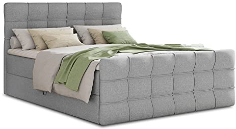 Boxspringbett Best Lux mit Fußteil, 2 Bettkästen und Topper - Doppelbett, Bonell-Matratze, Polsterbett, Bett, Betten, Bettgestell, Schlafzimmer (Grau (Inari 91), 140 x 200 cm)
