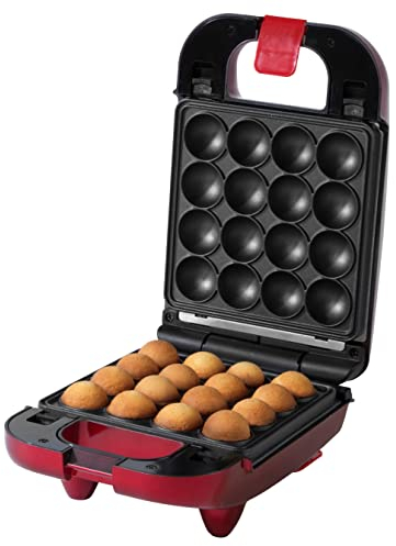 Giles & Posner EK4943G 3 In 1 Compact Mini Treat Maker - Make Delicious Doughnuts, Cake Pops & Waffles, Party Treat Waffle & Cake Maker, Easy Clean Non-Stick Removable Plates, Cool Touch, 650W, Red