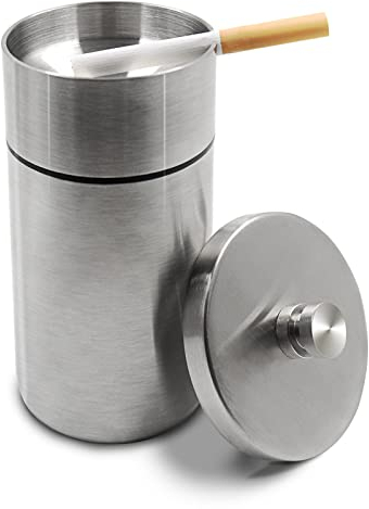 Prounion Stainless Steel Ashtray with Lid, Outdoor Indoor Car Ashtray with Lid Smell Proof, Windproof Outside Inside Auto Ashtrays for Cigarettes, Metal Ash Trays Holder for Smokers Garden Office Car