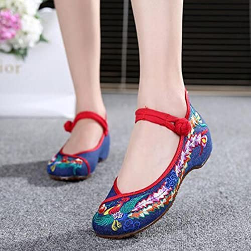 MOOCO MORNING Chaussures chinoises traditionnelles orientales brodées florales Hanfu pour femme - Chaussures simples à col plat Lolita Folk Dance Fancy