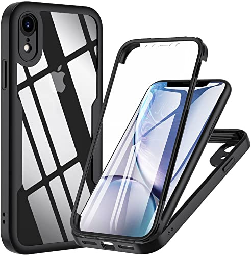 OWKEY Hülle für iPhone XR, 360 Grad Ganzkörper Schutzhülle mit eingebautem Displayschutz, Stoßfeste Handyhülle für iPhone XR,6,1-Schwarz
