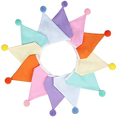 Stoff Wimpel Girlande mit Plüschkugel,3.2M Beidseitig Wimpelkette Bunting Stoffgirlande mit 12 STK Farbenfroh Wimpeln für Kinderzimmer Kindergeburtstagsfeier,Zuhause Festival Dekoration,Farbe #29