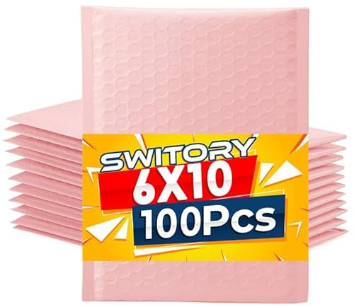Switory 100Pcs Poly Bubble Mailers, 15.3x22.9cm Padded Envelopes Bulk, Bubble Lined Wrap Polymailer Bags for Shipping Packaging Mailing Self Seal Pale Pink (Inside Size: 15.3x22.9)