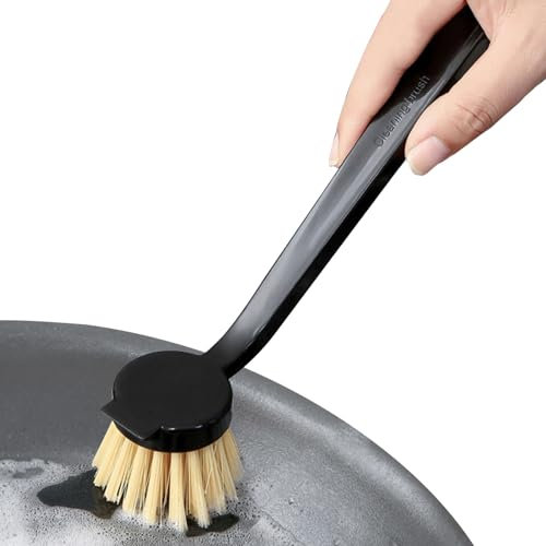 Kasmole Cepillo para Fregar Platos | Estropajo de Platos Simple con Mango Largo de Secado rápido | Cepillo de Platos Negros, Herramientas de Limpieza para Platos, sartenes, fregaderos, Cuencos