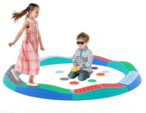 Yosamy Poutre d'équilibrage pour Enfants avec disques tactiles, Poutres d'équilibre pour le toucher et l'équilibre, Balance board en plastique souple, 8 pièces